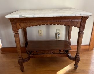 Eastlake Victorian Marble Top Table With White Marble Top