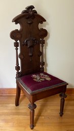 Victorian Walnut Side Chair With Heavily Carved Back