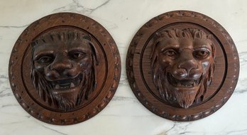 Pair Of Carved Oak Medallions