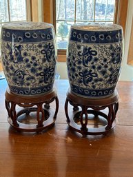 Pair Of Small Barrel Shaped Garden Stools On Stands