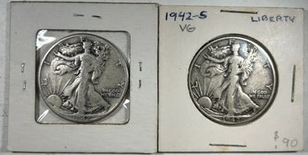 2 Walking Liberty Half Dollar 1942, 1942S