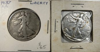 2 Walking Liberty Half Dollar 1937, 1944