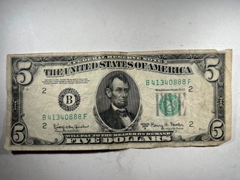 1950 E 5 Dollar Bill, Federal Reserve Note