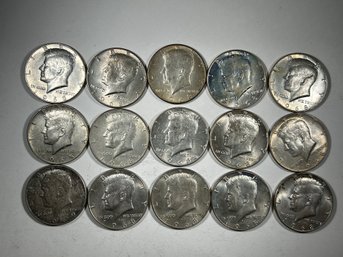 15 Kennedy Half Dollar 1965, 1968, 1969 40 Silver