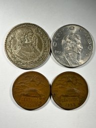 4 Pcs Mexico Pesos, Centavos 1962, 1972, 1953, 1956