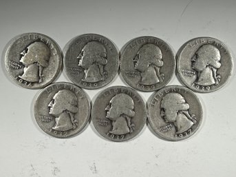 7 Washington Quarters 1936-39 Silver