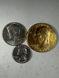 74 Bicentennial Coins Eisenhower Dollar, Kennedy Halves, Washington Quarters
