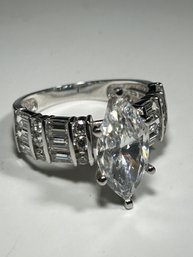 14k White Gold Ring Large And Small CZ
