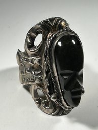 Vintage Sterling Silver Ring Black Onyx Face, Hinged Compartment Mexico