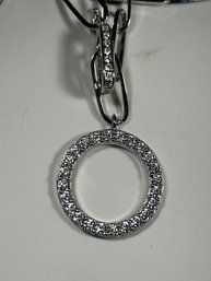 Round Sterling Silver And CZ Pendant With Necklace