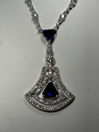 Sterling Silver, Sapphire, CZ Necklace, Pendant
