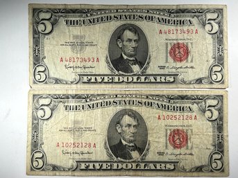 (2) 5 Dollar Certificate Red Seal 1963 Series