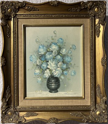 Original Painting On Canvas Still Life, Flowers, Framed, Signed