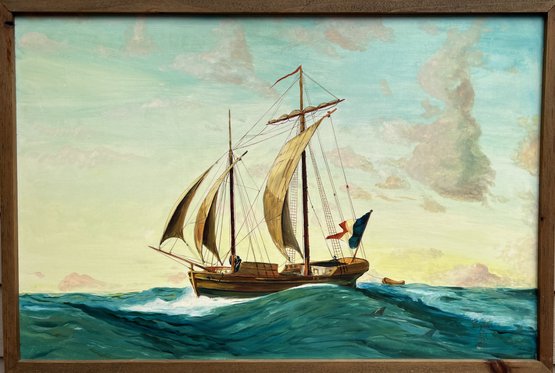 Vintage 1991 Oil Painting On Boards, Seascape, Bugalet, Signed, Dated, Framed