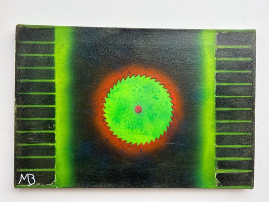 Vintage 1990 Painting On Canvas In Fantasy Abstract Style By Mike Badey