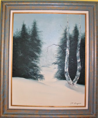 Large Original Framed Oil Painting On Canvas Landscape, Winter,  Signed Gagnon
