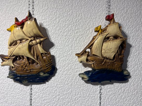 Set Of Two Vintage Ceramic Sailing Ships.