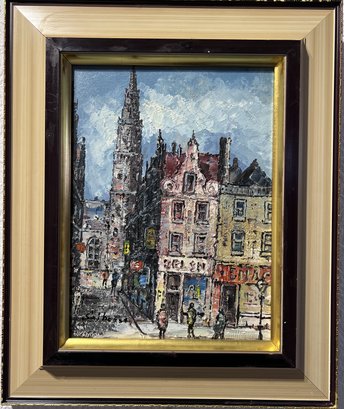 Original Oil/acrylic Painting On Canvas European Cityscape, Signed, Framed