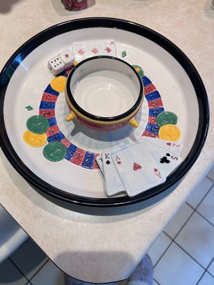 Roulette Wheel Chips&Dip Bowl Ceramic Serving Dish