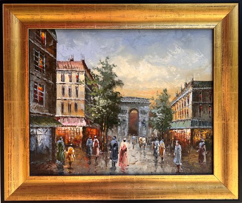 Original Oil/acrylic Painting On Canvas European Cityscape, Signed, Framed
