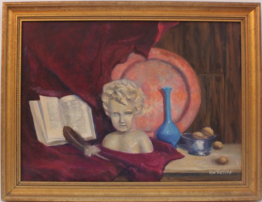 Antique 1916 Still Life Oil Painting On Canvas, Framed, Signed Ken Partel