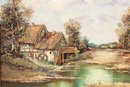 Vintage Oil Painting On Canvas, Rural Landscape, Signed R.David, Framed