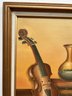 Original Still Life Oil Painting On Canvas, Books, Violin, Signed