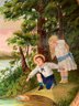 Original Antique Oil Painting On Porcelain, Unsigned, Children, Framed
