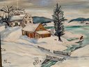 Vintage Oil Painting On Board, Winter Rural Landscape, Signed, Framed