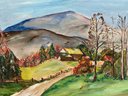 Vintage Oil Painting On Board, Summer Landscape, Mountain View, Framed Unsigned