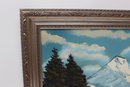 Vintage  Oil Painting On Canvas, Landscape, Mountain View, Signed R.Dean, Framed