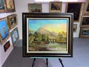 Antique Oil Painting On Canvas, Landscape, Cows, Unsigned, Framed