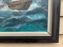 Large Vintage Oil Painting On Canvas, Seascape, Sailing Ships, Framed