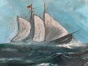 Large Vintage Oil Painting On Canvas, Seascape, Sailing Ships, Framed
