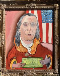 Print On Canvas, Portrait Of Benjamin Franklin Signed S.Graff, COA, Unframed