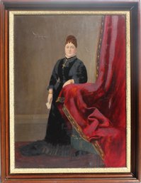 Antique 19 Century Large Oil Painting On Canvas, Female Portrait, Dated 1879