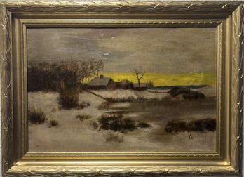 Vintage Oil Painting On Canvas By Anna, Farm Landscape, Framed