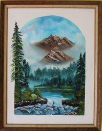 Oil Painting On Canvas, Landscape, Mountain View, Signed, Framed