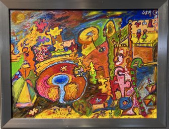 One-Of- A-Kind Abstract Painting On Canvas By Serg Graff 'Donut' Framed, COA