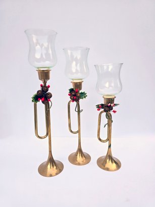 Brass And Glass Trumpet Votive Holders