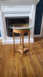 Mid Century Round Side Table With Glass Top