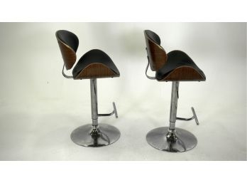 Black Leather And Wood Bar Chairs