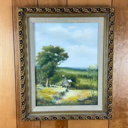 Spring Farmhouse Framed Oil Painting