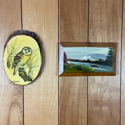 Wood Owl And Small Landscape Wall Decor