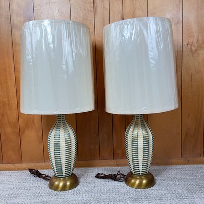 Pair Of Mid-Century Chalkware Lamps With Shades
