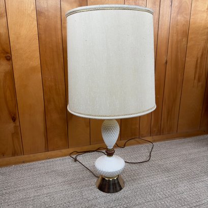 Wood And Milk Glass Hobnail Lamp With Original Shade