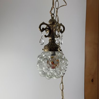 Vintage Hollywood Regency Glass And Brass Swag Lamp