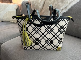 NEW SPARTINA 449 SATCHEL HANDBAG BLACK & CREAM