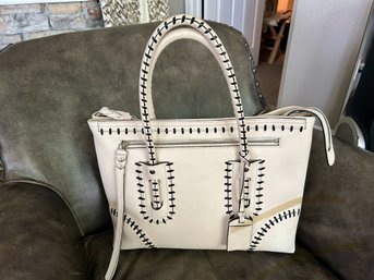 ALEXANDER McQUEEN GORGEOUS WHITE FOLKSTITCH LEATHER TOTE HANDBAG