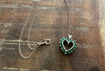 14k WHITE GOLD 18 CHAIN And HEART PENDANT WITH EMERALDS